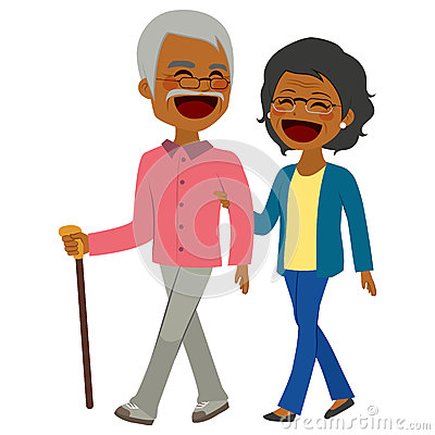 African American Senior Couple Walking
