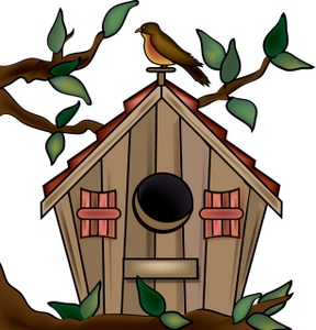 Birdhouse Clipart Image   Birdhouse In A Tree With A Song Bird On Top