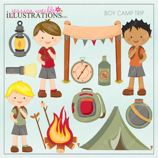 Boy Camp Trip Cute Digital Clipart For Card By Jwillustrations