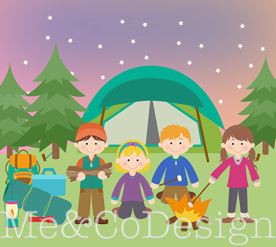 Camping Clipart Fun Cute Clipart Camping Kids Boy And Girl Instant    