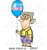     Cartoon Birthday Woman Holding An Older Balloon By Ron Leishman