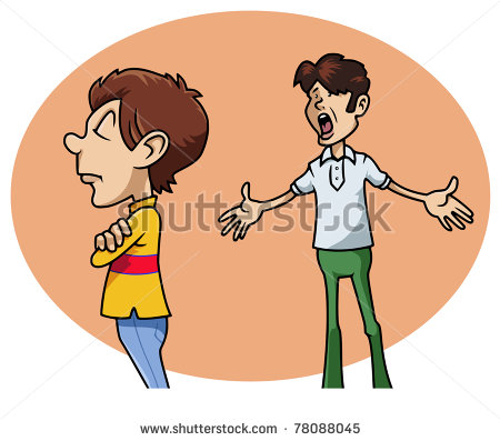 Cartoon Style Illustration  A Sulky Whimsical Boy Next His Irritated
