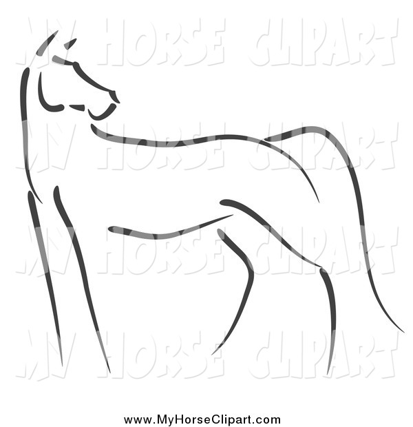 Clip Art Of A Black And White Sketched Standing Horse