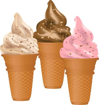 Clip Art Of Three Ice Cream Cones With Vanilla Chocolate And