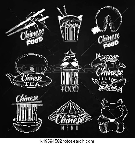 Clipart   Chinese Food Symbols Chalk  Fotosearch   Search Clip Art