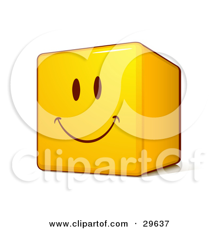 Clipart Illustration Of A Yellow Smiley Face Emoticon Cube With A Big