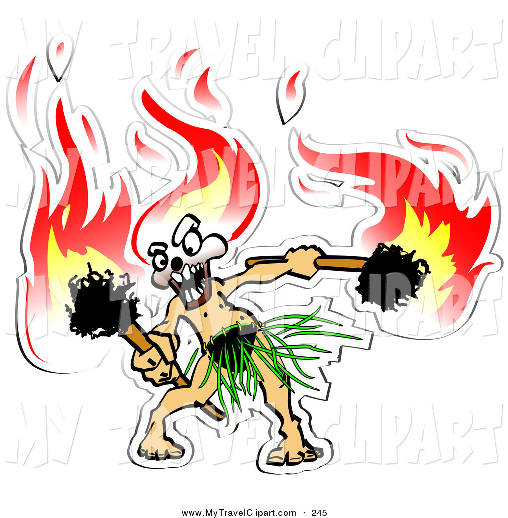 Clipart Of A Exotic Hula Dancer With Flaming Tiki Torches In Hand By