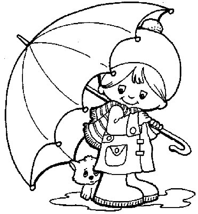 Coloring Pages Of Girl And Kitten Under Umbrella
