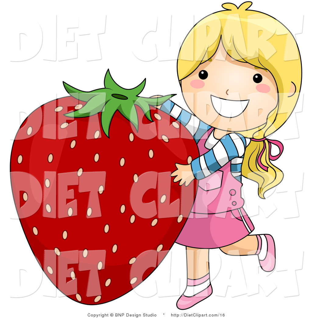 Diet Clip Art Of A Cute Little Blond Girl Hugging A Giant Strawberry    