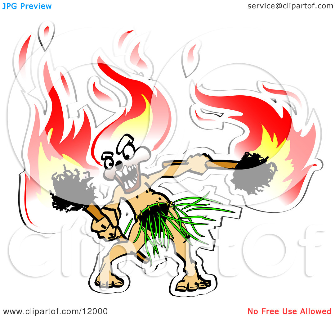 Exotic Hula Dancer With Flaming Tiki Torches Clipart Illustration By