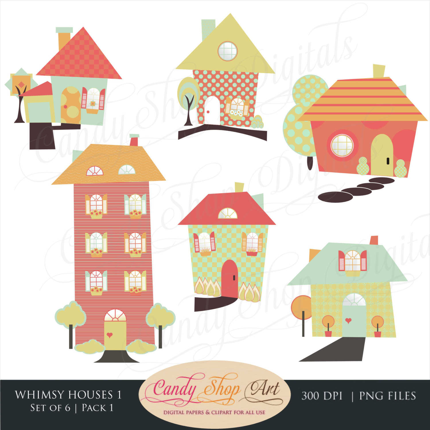 Instant Download Whimsical Houses Clipart By Candyshopdigitalart