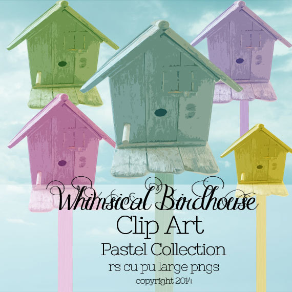 Items Similar To Whimsical Wood Birdhouse Clip Art Pastel Collection    