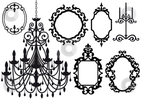 Old Chandelier And Picture Frames Stock Vector Clipart Antique