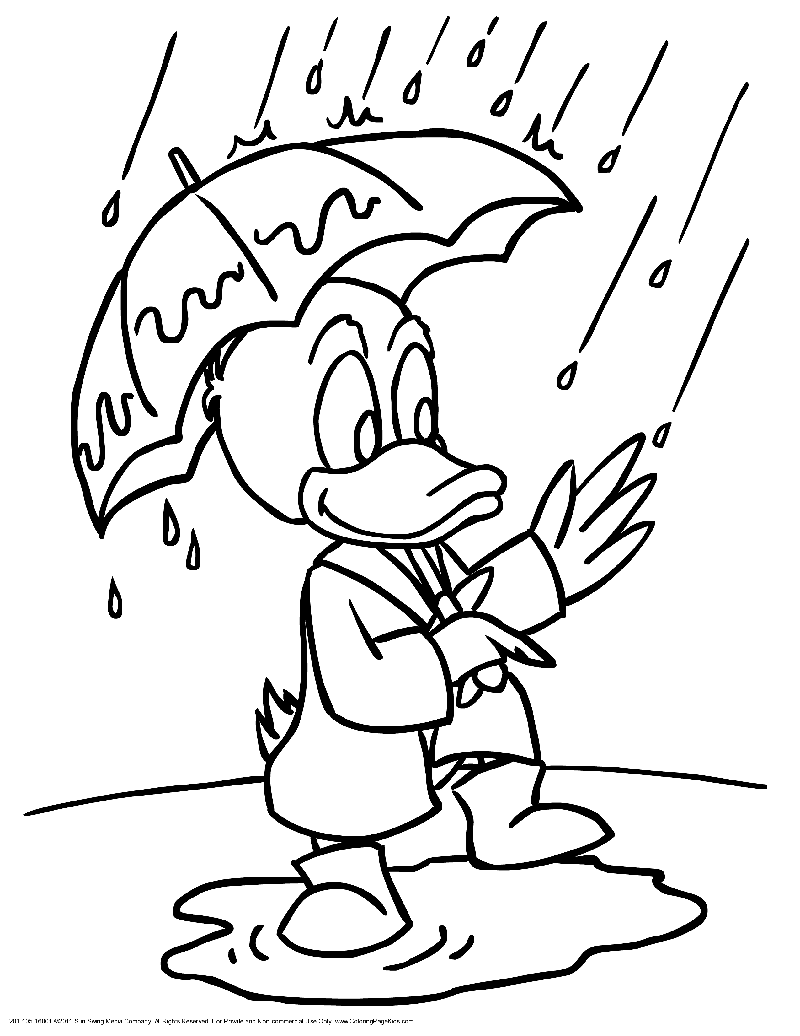 Puddle Duck With Umbrella Coloring Page