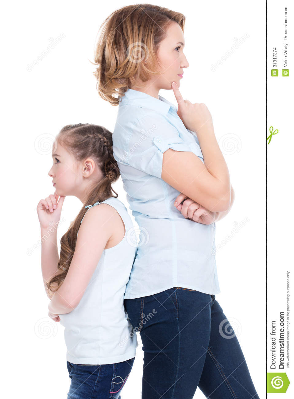 Sad Mother And Daughter Having Problem Or Quarrel Standing Back To    