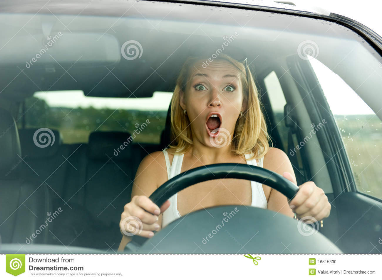 Scared Woman Shouts Driving The Car Stock Photo   Image  16515830