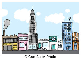 Vector Cartoon City   Color Neighborhood Clip Art Vector