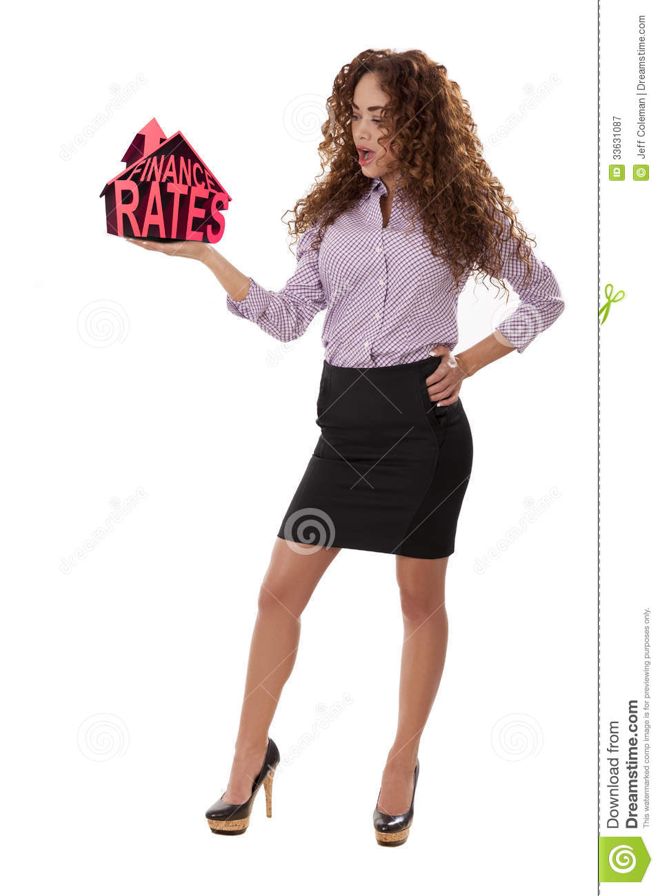 Young Professional Holds The Words Finance Rates In Her Hand Isolated
