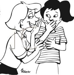 0511 0906 2212 2319 Black And White Cartoon Of Two Girls Gossiping    