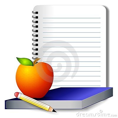 An Illustration Featuring An Apple Blue Book Pencil And Ring Binder
