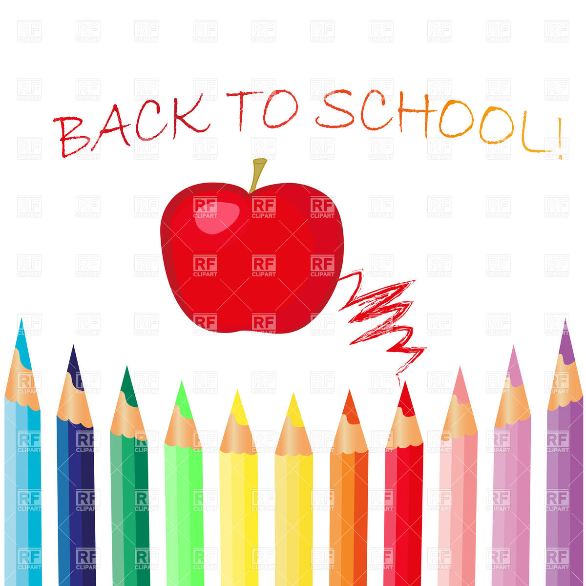 Back To School Set Of Colored Pencils With Apple On Desk Borders And    