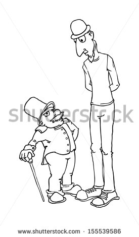 Black And White Outline Short And Tall Cartoon Characters Male