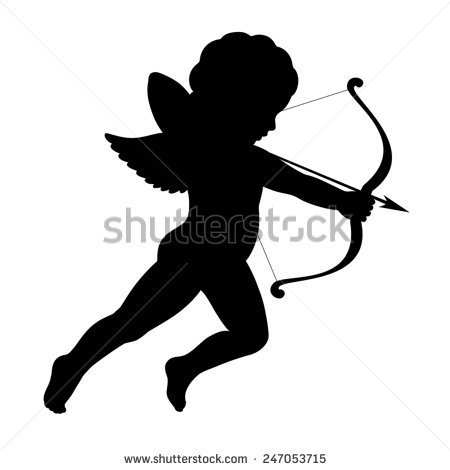 Black Vector Silhouette Of A Cupid Shooting Arrow   Stock Vector