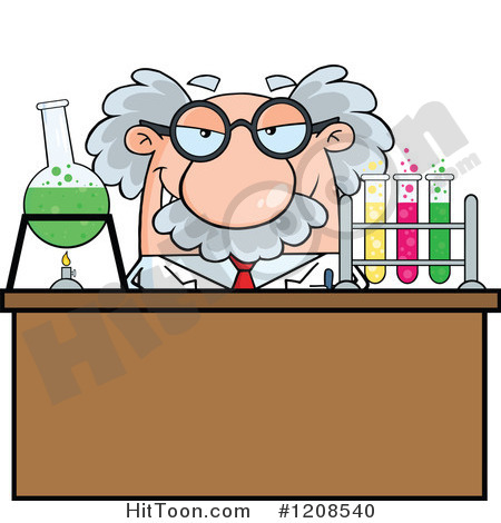 Cartoon Of A Science Professor Conducting An Experiment   Royalty Free    