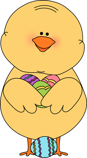 Chick With Easter Eggs Clip Art Image   Chick Holding A Bunch Of