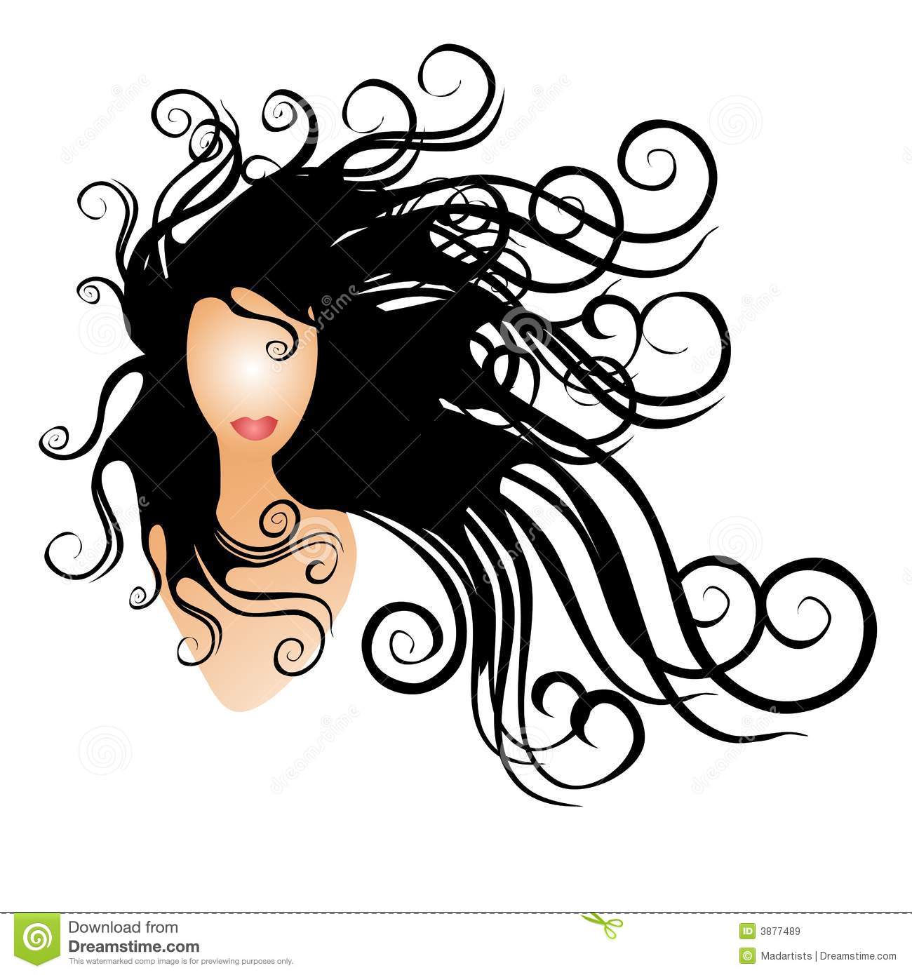 Clip Art Illustration Of A Woman With Long Black Flowing Hair
