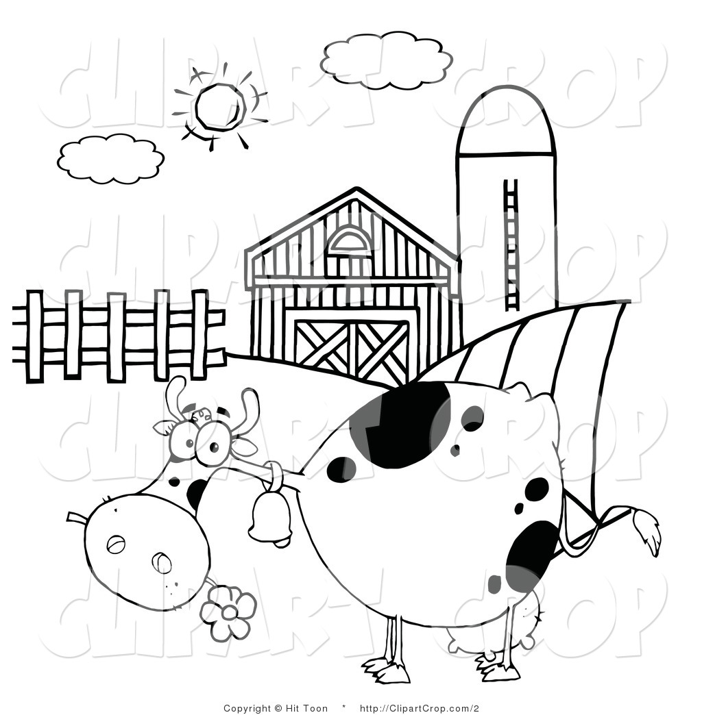 Clip Art Of A Black And White Grazing Cow And Barnyard By Hit Toon    
