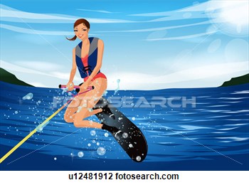 Clip Art Of Young Woman Wakeboarding