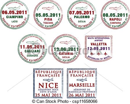 Clip Art Vector Of Passport Stamps   Passport Stamps From Italy Malta