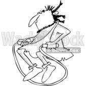 Clipart Of A Black And White Caveman Exercising With Jump Rope