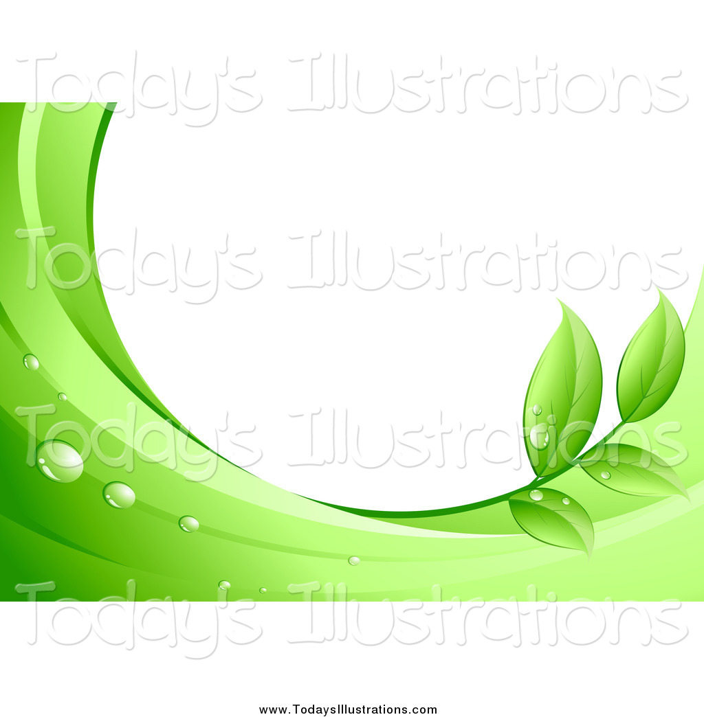 Clipart Of A Dew Drops Green Leaves And Waves Background By Beboy
