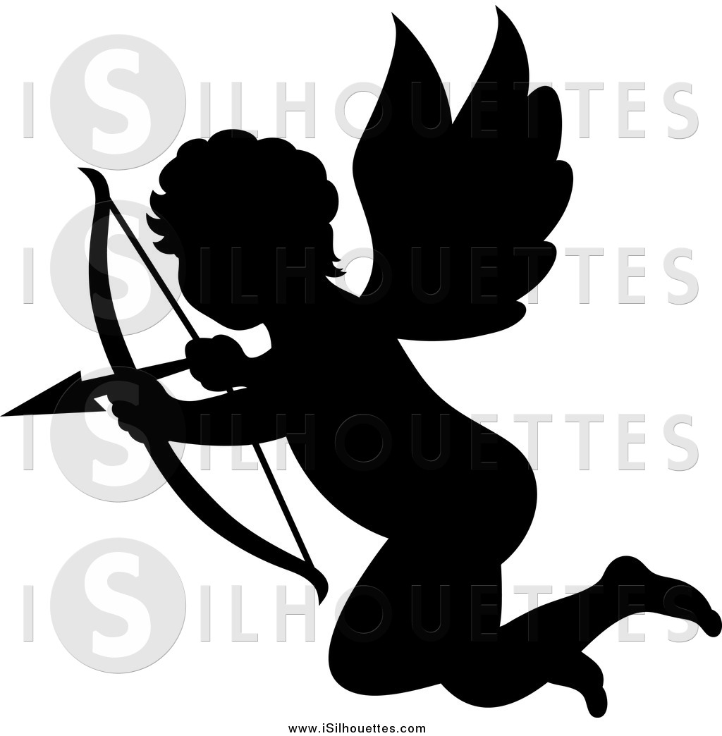 Clipart Of A Silhouetted Black Cupid Aiming His Arrow By Seamartini    