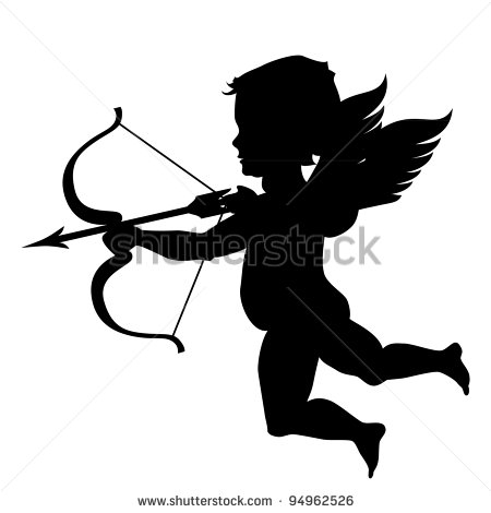 Cupid Black Silhouette Isolated On White   Stock Photo