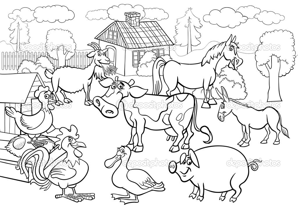 Farm Animals Cartoon For Coloring Book   Stock Vector   Izakowski    