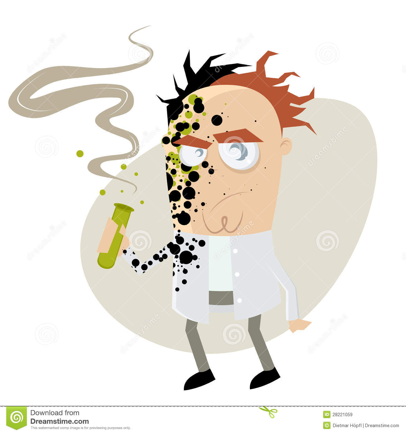 Funny Cartoon Illustration Of A Scientist Who Had An Accident
