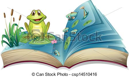 Illustration Of A Book With A Story Of The Frog In The Pond On A White