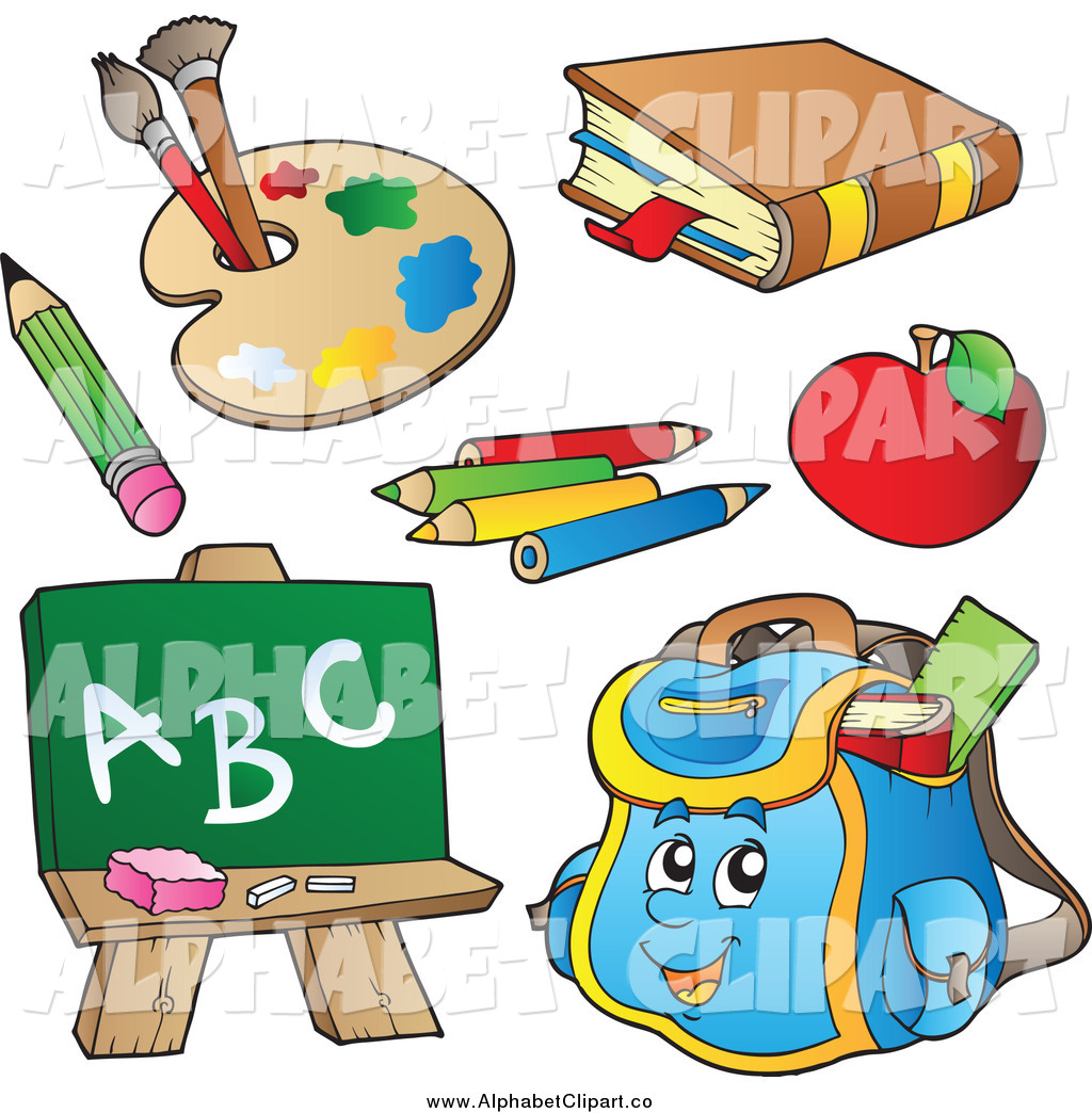 Larger Preview  Vector Illustration Of A School Book Apple Pencils