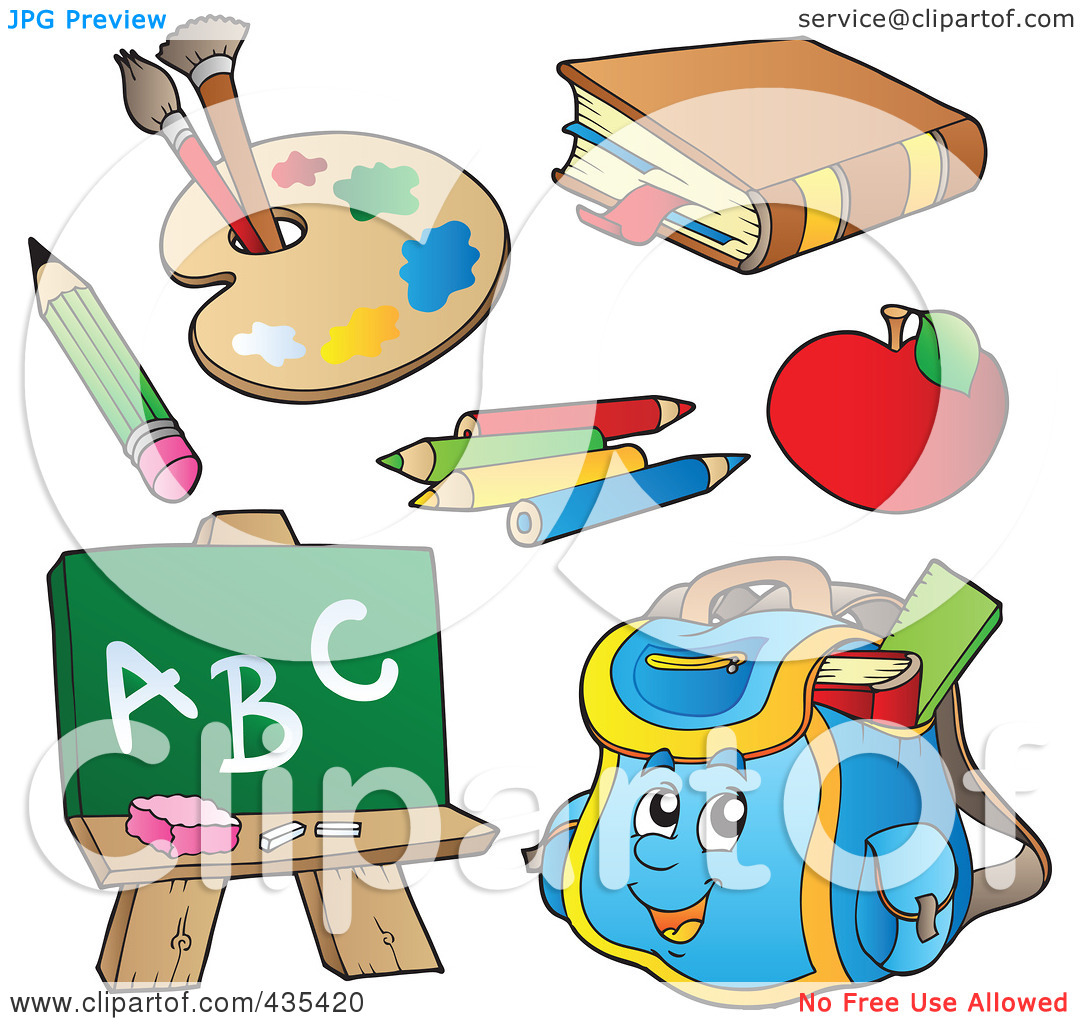 Rf  Clipart Illustration Of A Digital Collage Of A School Book Apple