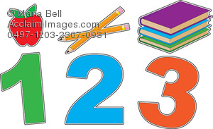 School 123 Clipart Image With School Books Pencils Red Apple And The