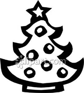 Simple Black And White Christmas Tree   Royalty Free Clipart Picture