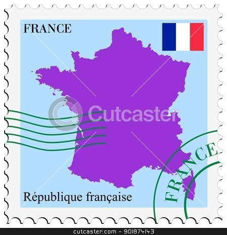 Stamp With Map And Flag Of France Stock Vector Clipart Image Of Stamp
