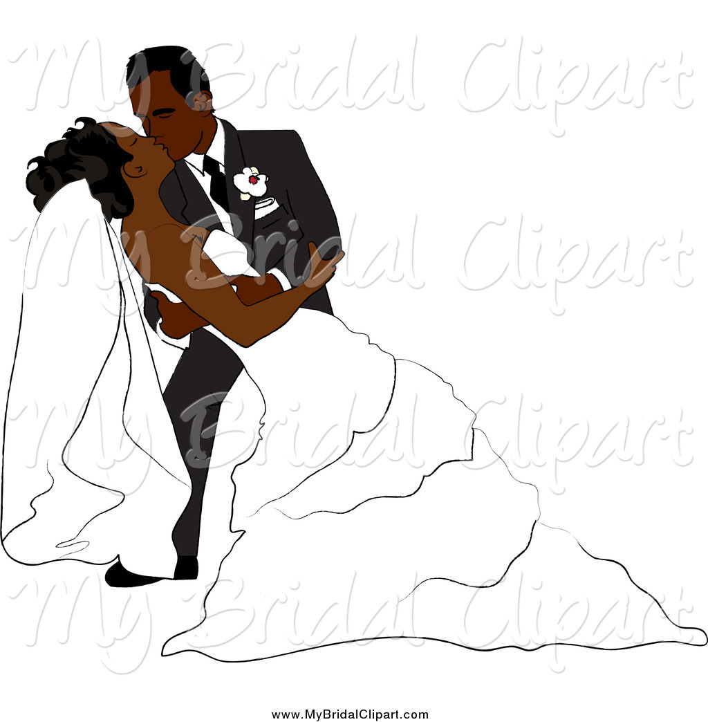 Bridal Clipart Of A Romantic Black Wedding Groom Dipping And Kissing    