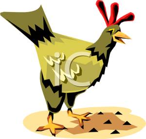 Cartoon Of A Hen Eating Chicken Scratch   Royalty Free Clipart Picture