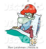Cartoon Vector Of A Sick Man Turning Green While Laying In Medical Bed