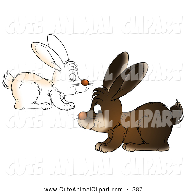 Clip Art Of A Pair Of White And Brown Bunnies Hopping By In Opposite