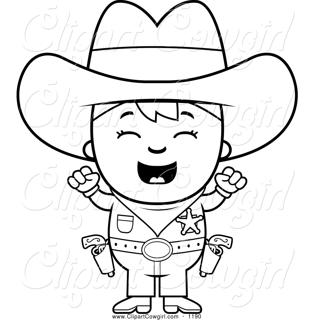 Clipart Of A Black And White Outlined Cheering Sheriff Cowboy Kid By    